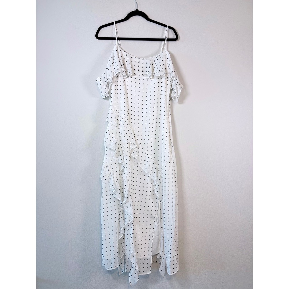 Wild Fable Polka Dot Cold Shoulder Ruffle Maxi Dress White Black Large